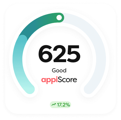 appiScore card showing a score of 625, rated Good, up 17.2%